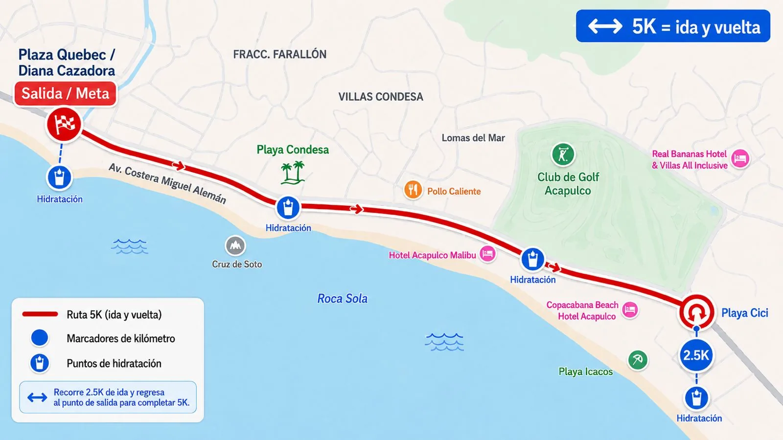 Mapa del recorrido HGC Fit Fest Acapulco 2026